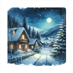 Winter Country Road at Night Posters and Art